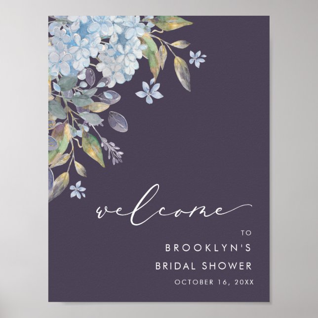 Affiche Blue Hydrangeas Marine Fête des mariées Bienvenue (Devant)