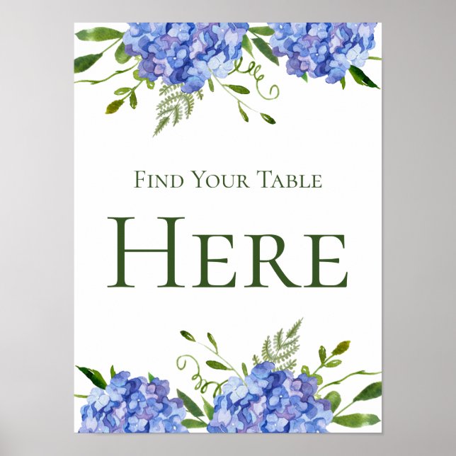 Affiche Blue Hydrangeas Trouvez Votre Table Ici (Devant)
