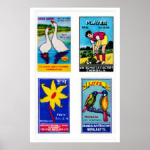 Blue Indian Matchbox Labels Grid Print, Vintage