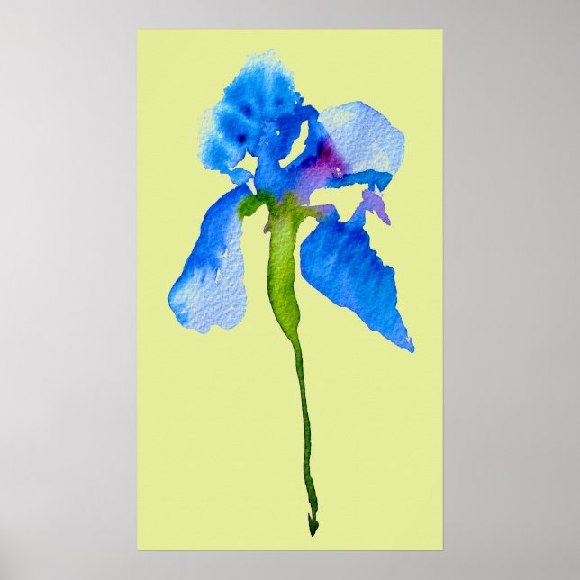 Affiche Blue Iris moderne aquarelle florale art (Devant)
