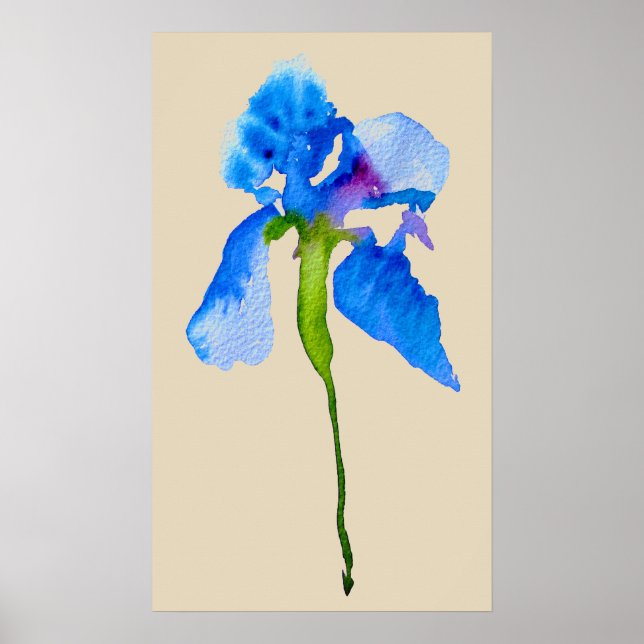 Affiche Blue Iris moderne aquarelle florale art (Devant)