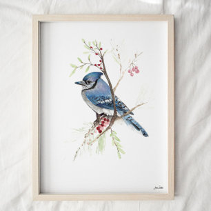 Affiche Blue Jay Songbird Watercolor Art Imprimer