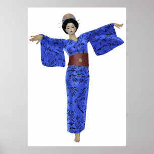 Affiche Blue Kimono Geisha