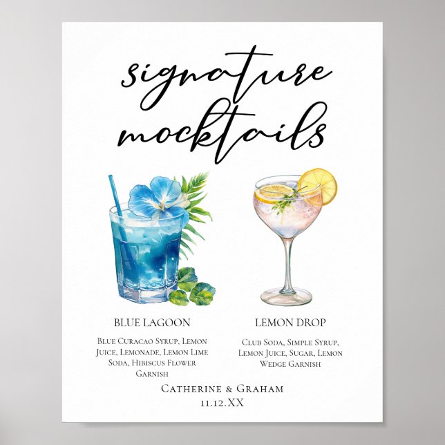 Affiche Blue Lagoon Lemon Drop Wedding Mocktails Menu (Devant)