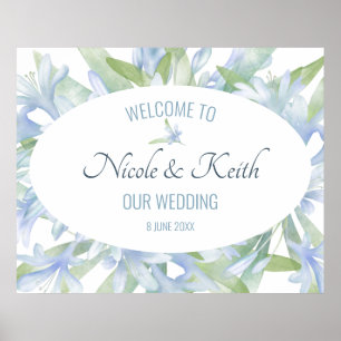 Affiche Blue Lilies Mariage aquarelle