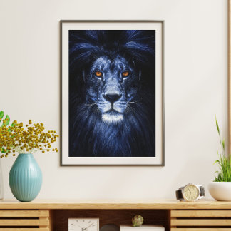 Affiche Blue Lion Animal Portrait Mur Art