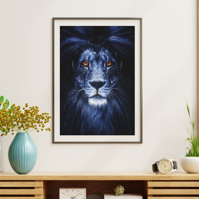 Affiche Blue Lion Animal Portrait Mur Art (Créateur téléchargé)