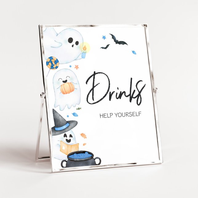 Affiche Blue Little Boo Baby shower Halloween Boissons (Blue Little Boo Baby Shower Drinks Sign)