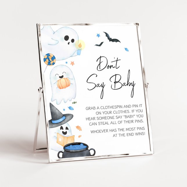 Affiche Blue Little Boo Halloween Ne pas dire bébé (Blue Little Boo Baby Shower Don't Say Baby Sign)