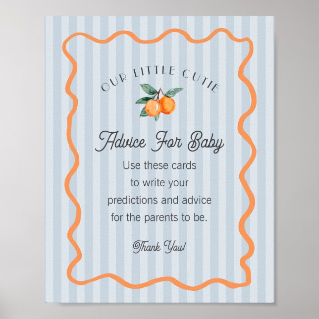 Affiche Blue Little Cutie Citrus Douche Conseils pour bébé (Devant)