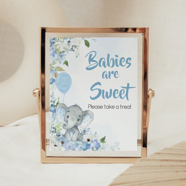 Affiche Blue Little Peanut Elephant Baby sont doux (Blue Elephant Little Peanut Baby Shower Babies are Sweet Sign)
