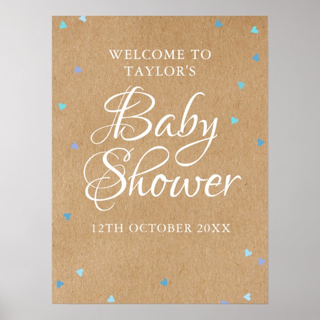 Affiche Blue Love Hearts Baby shower / Sprinkl Welcome (Devant)