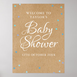 Affiche Blue Love Hearts Baby Shower / Sprinkle Bienvenue