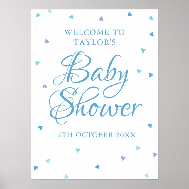 Affiche Blue Love Hearts Baby Shower Welcome Sign (Devant)