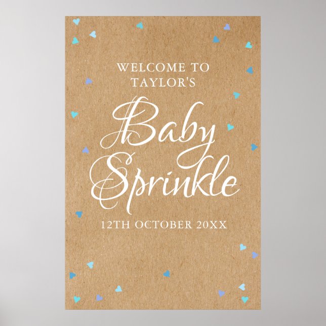Affiche Blue Love Hearts Boho Baby Boy Sprinkl Bienvenue (Devant)