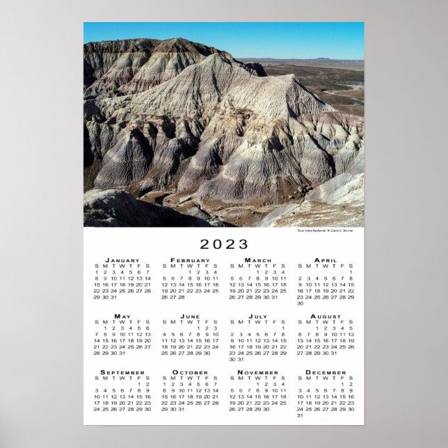 Affiche Blue Mesa Badlands Desert Mountains 2023 Calendrie (Devant)