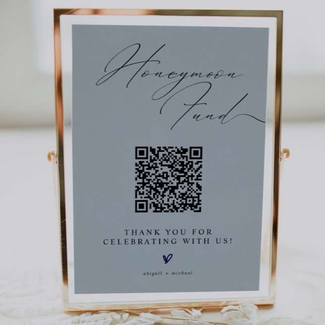 Affiche Blue Minimalist Honeymoon Fund Sign with QR Code (Créateur téléchargé)
