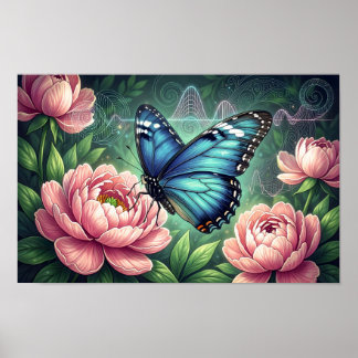 Affiche Blue Morpho Butterfly Floral Botanical Art