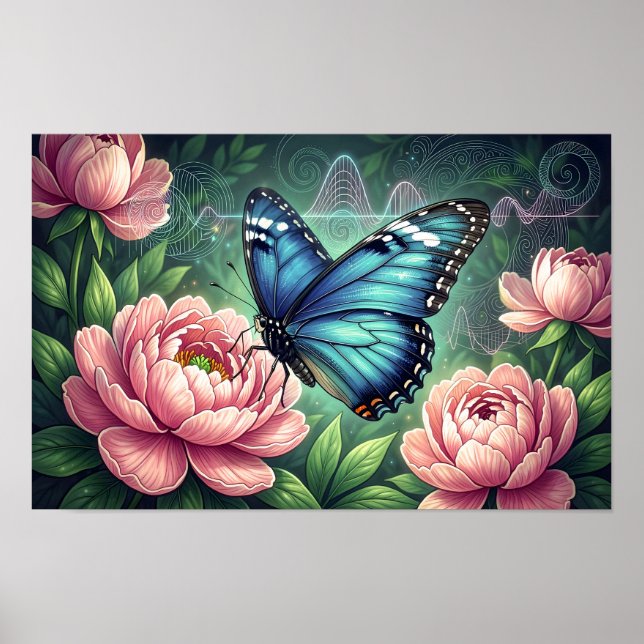 Affiche Blue Morpho Butterfly Floral Botanical Art (Devant)