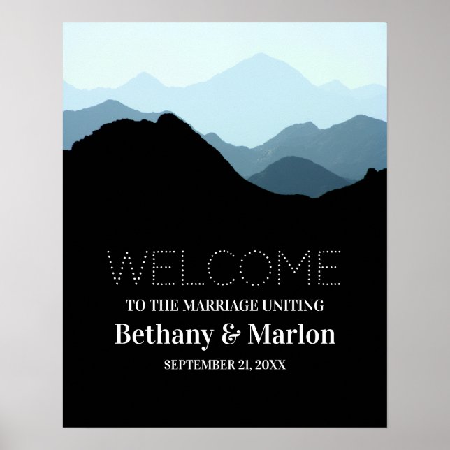 Affiche Blue Mountain Range, Rustique Mariage Bienvenue (Devant)
