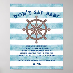 Affiche Blue Nautical Sailor Aquarelle Baby shower Jeu