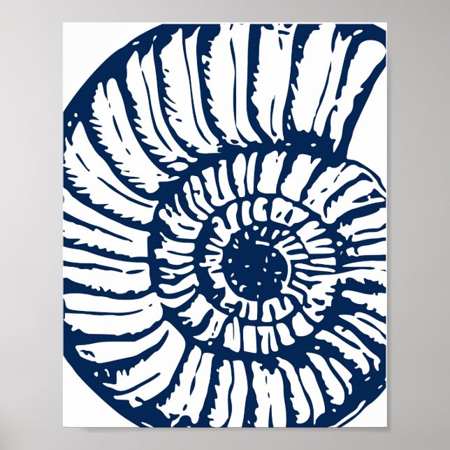 Affiche Blue Nautilus Shell Coastal Art (Devant)