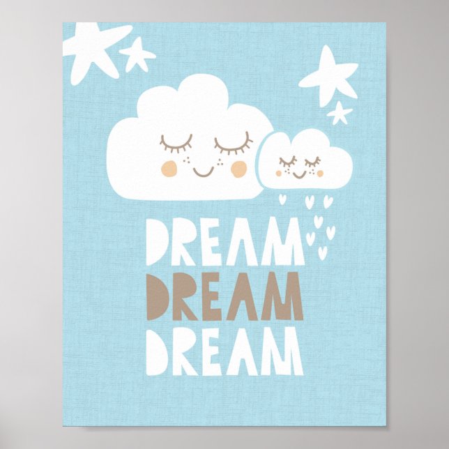 Affiche Blue Nursery Dream Nuages & Etoiles Wall Art (Devant)