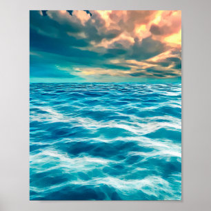 Affiche Blue Ocean Seascape Ciel nuageux peinture numériqu