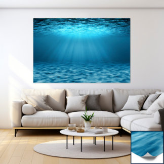 Affiche Blue Ocean Underwater Scene with Sunlight Rays
