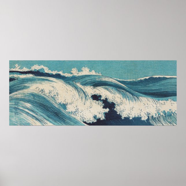 Affiche Blue Ocean Waves Japanese Woodcut  (Devant)