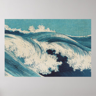 Affiche Blue Ocean Waves Japanese Woodcut