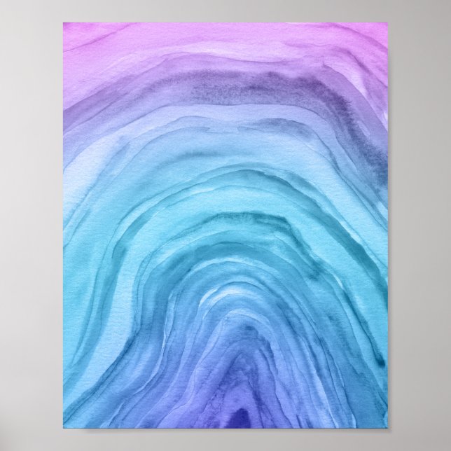 Affiche Blue Ombre Abstrait Agate II Aquarelle Art (Devant)
