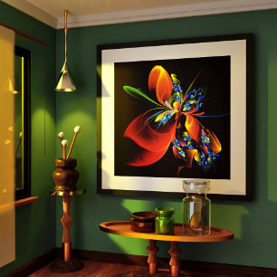 Affiche Blue Orange Floral Moderne Art Abstrait Motif #03