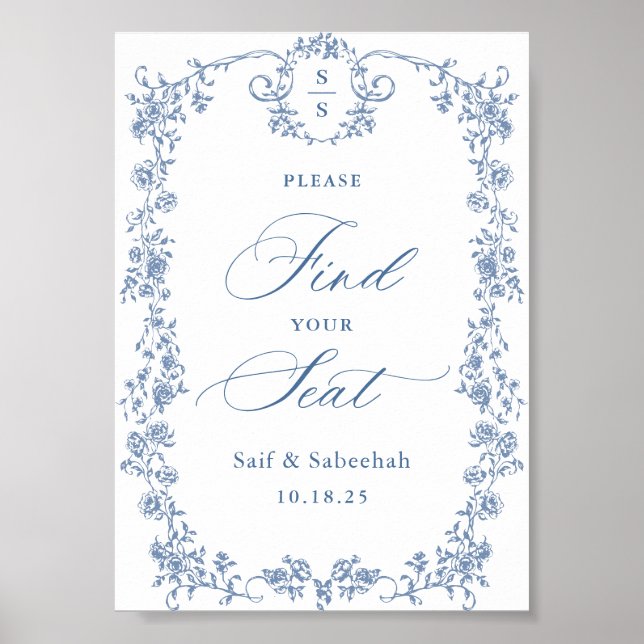 Affiche Blue Ornate Victorian Grace Find Your Seat Sign (Devant)