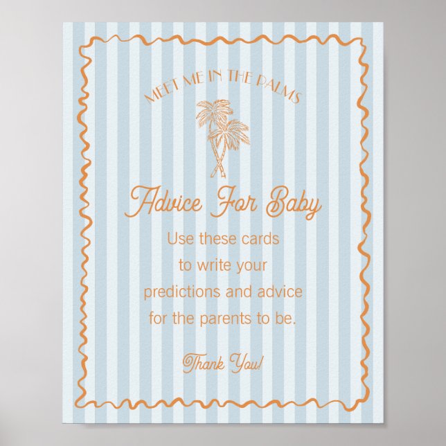 Affiche Blue Palm Springs Pastel Beach Conseil pour bébé (Devant)