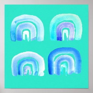 Affiche Blue Pastel rétro arc-en-ciel