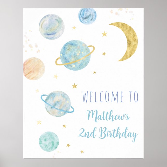 Affiche Blue Pastel Two Moon Space Anniversaire Bienvenue (Devant)