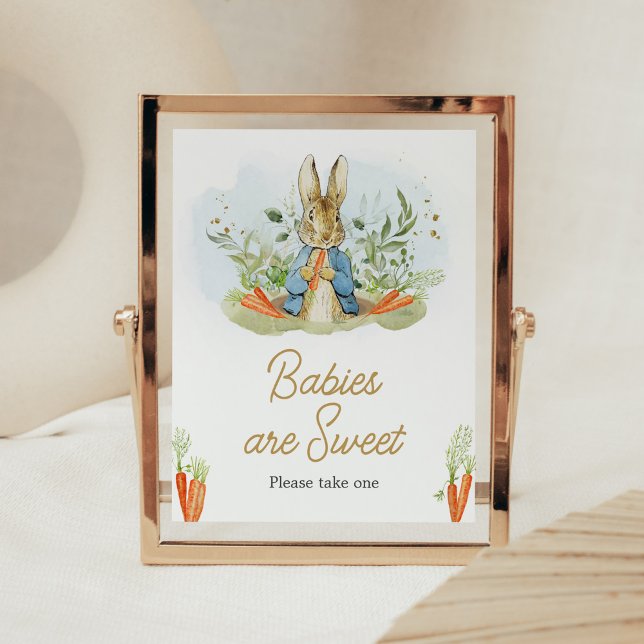 Affiche Blue Peter Rabbit Baby shower Les bébés sont doux (Rustic Boy Peter Rabbit Baby Shower Babies are Sweet Sign)