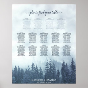 Affiche Blue Pine Trees 14 Table Wedding Seating Chart