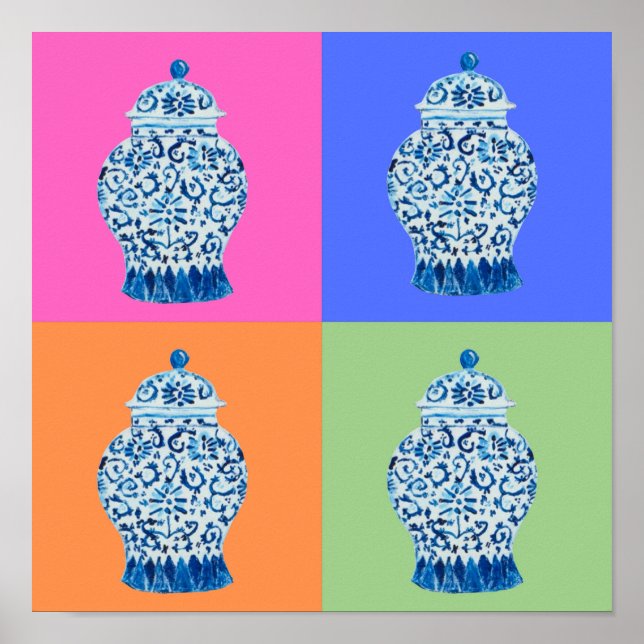 Affiche Blue Pink Chinoiserie Ginger jar jar jar art print (Devant)