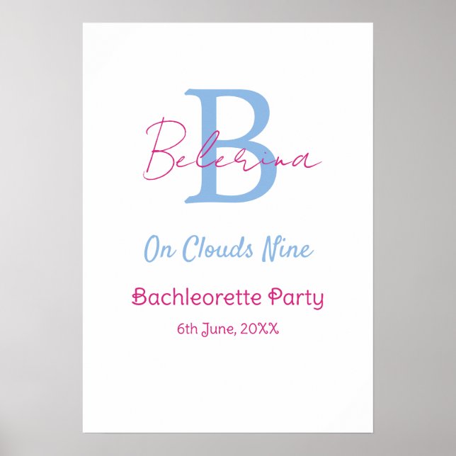 Affiche blue pink on clouds nine monogram bachelorette par (Devant)
