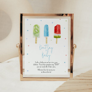 Affiche Blue Popsicle Baby shower Ne pas dire bébé