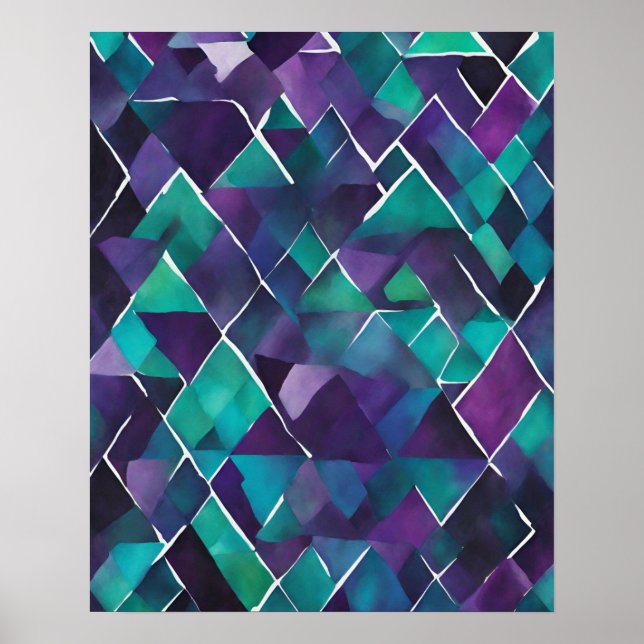 AFFICHE BLUE PURPLE TURQUOISE CRISSTAL MOSAIC WALL ART 2 (Devant)