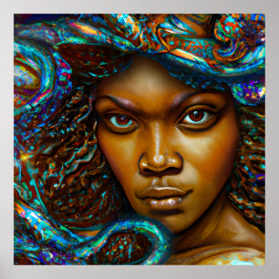 Affiche Blue Queen Rainbow Cute Cheveux Black Melanin Afro