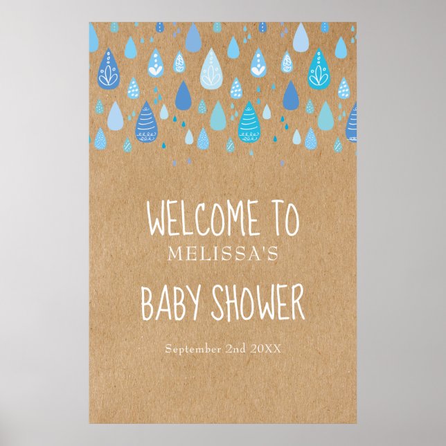 Affiche Blue Raindrops Baby shower Boho / Sprinkl Welcome (Devant)