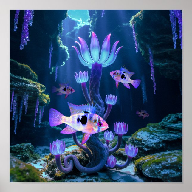 Affiche Blue Ram Cichlids Imaginaire Surreal Aquarium Fish (Devant)
