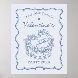 Affiche Blue Retro Coquette Coquette gâteau Valentines Bie