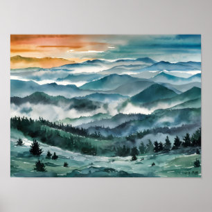Affiche Blue Ridge Mountains Peinture Blue Ridge Parkway W