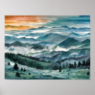 Affiche Blue Ridge Mountains Peinture Blue Ridge Parkway W