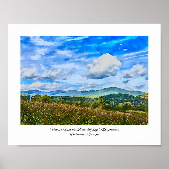 Affiche Blue Ridge Mounts Georgia Vineyard Aquarelle (Devant)